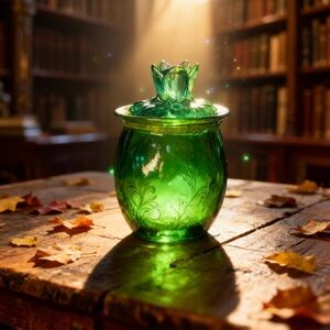 Emerald Green Glass Jar with Floral Design
